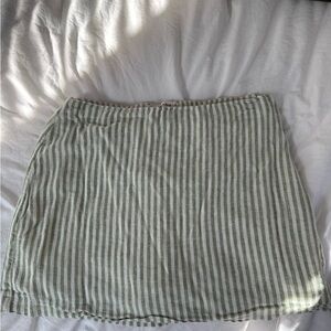 Chic Striped Mini Skirt in Green and White Stripes - Linen